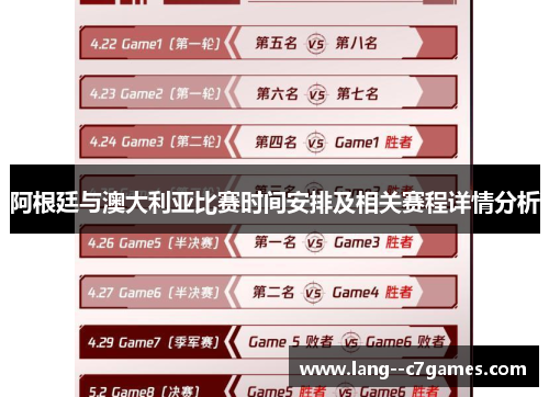 阿根廷与澳大利亚比赛时间安排及相关赛程详情分析