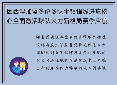 因西涅加盟多伦多队坐镇锋线进攻核心全面激活球队火力新格局赛季启航
